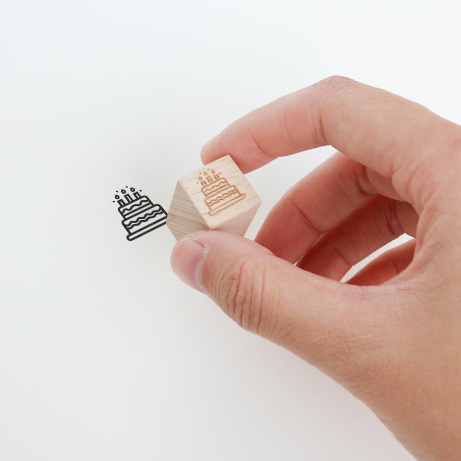 Mini Birthday Cake Wood Rubber Stamp, Small Wooden Stamp for Birthday Cards, Planner Calendar Marker, Party Invitations, Scrapbooking,Journaling, Envelope Decoration, 0.5'' x 0.5'' Impression Size