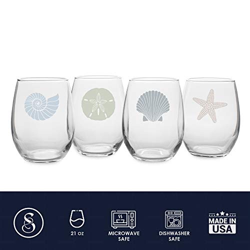 Susquehanna Glass Company Happy Hour Glassware Seashore Assortment, 21 Oz. Stemless Wine Glass, Multi-Color, Set Of 4 #TOP3