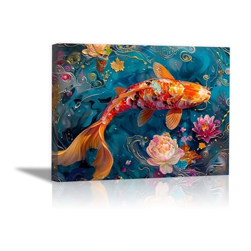 Toile de carpe koï abstraite moderne de 30x45cm encadrée pour chambre
