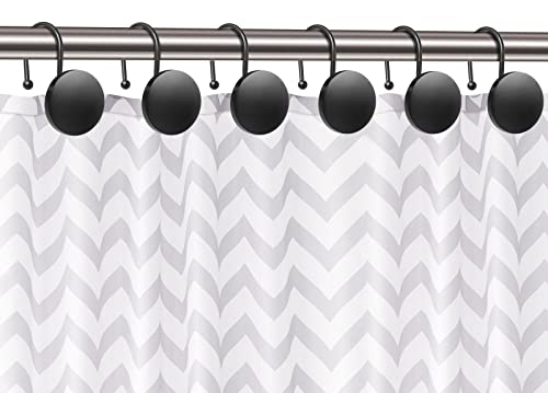 Decorative Shower Curtain Hooks, Simple Modern Style Round Flatback Button Design For Bathroom Decor, Set Of 12, Matte Black #TOP2