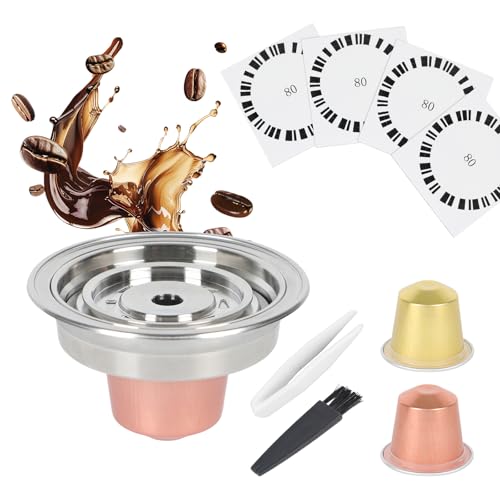 Reusable Coffee Pods Adapter for Nespresso Vertuo Capsule Stainless Steel Holder Coffee Pod Converter for Ns Pod 80/150/230ml with 4 Stickers 1 Tweezer 1 Brush (80ml)