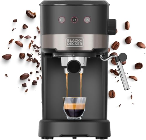 BLACK+DECKER – Macchina da Caffè Espresso Compatta BXCO1100E | 1100W | 20 Bar di Pressione | 3 Funzioni | Vaporizzatore Integrato | Serbatoio Estraibile da 1,4 L | Per Caffè Macinato e Cialde