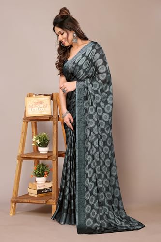 Image of MIRCHI FASHION Women Saree Chiffon Flower Print | Breathable Lightweight Sari for Office and Daily Use with Unstitched Blouse Piece (Available in 30 Styles)