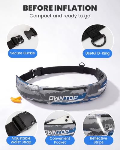 Image of Owntop Manual Inflatable Belt Pack, Adults Swim Jacket with Blowpipe & Whistle, 24g CO2 Cylinder Included, Low Profile for Kayaking, Fishing, Paddle Sports