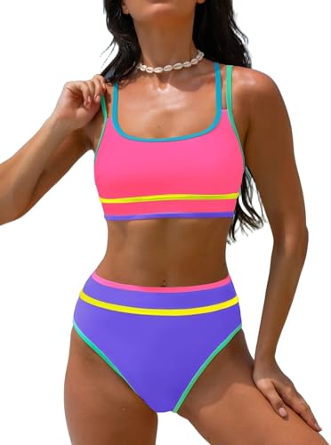 Image of popvil Women's High Waisted Bikini Sets 2026 Neon 2 Piece Swimsuit