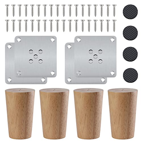 Knpwer 4 Stück 8cm Möbelfüße Holz Möbelbeine, Massivholz Konisch Beine...