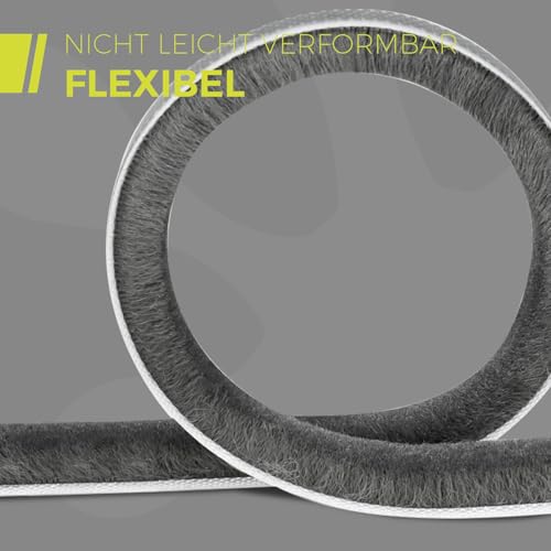 GeckoSeal 6m Bürstendichtung Selbstklebend, 9mm(B) x 9mm(D), Bürstendichtung für Fenster, Schiebetür, Bürstendichtung Rolladen für Kleiderschränk, Türbürstendichtung für Insektenschutz - Grau