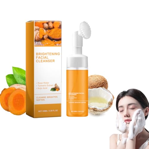 Limpiador Facial con Extracto de Cúrcuma, 100ml, Espuma Purificante para Poros Reducidos, Cleanser, Hidratación Profunda con Agua de Rosas & Ácido Kójico, Fórmula Suave para Pieles Sensibles