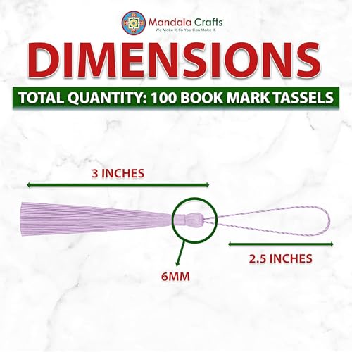 Image of Mandala Crafts Small Thistle Bookmark Tassels - 100 Bulk Silky Mini Craft Tassels with Loops for Bookmarks, Jewelry Making, Graduation Decorations, and Keychains