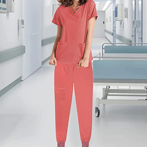 NC Uniformes femininos conjunto de esfoliação para enfermeira, decote em v respirável, terno de trab