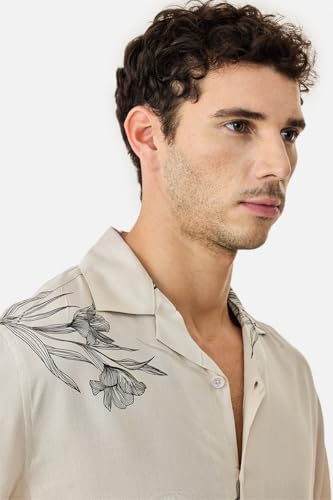 Image of SNITCH Men Casual Shirt | Box Fit Short Sleeve Cuban Collar Floral All-Over Print Design | Premium 100% Viscose & Lightweight Fabric for Summer, Vacation & Beach Wear
