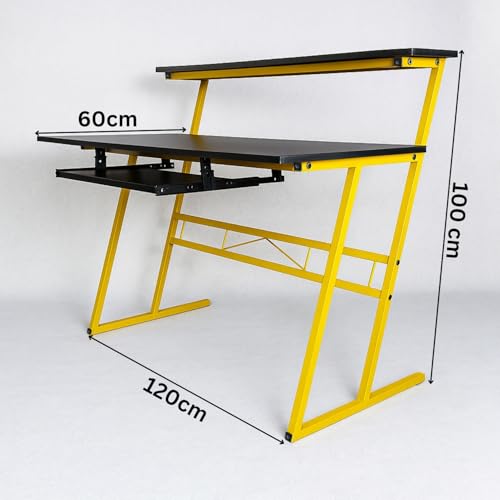 Image of FFO Music Studio Desk with Keyboard Tray Multipurpose Office & Study Table | Workstation Desk for Home, Office, Music Studio, Piano & Instruments Durable Desk with 1 Year Warranty DIY - Black /Yellow