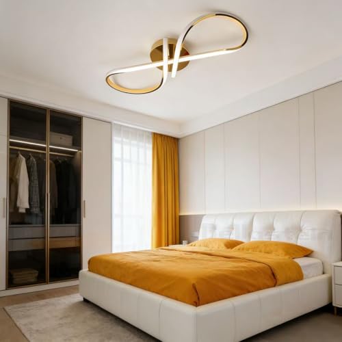 Plafonnier LED dimmable Bellastein L68cm couleur or avec télécommande pour séjour