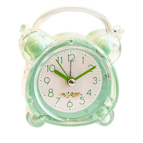 HERCHR Reloj Despertador Analógico, Reloj Despertador para Niños, Silencioso, Sin Tictac, Pequeño Reloj, Doble Campana, Bonito Reloj Despertador con Pilas para Mesita De Noche(Verde)