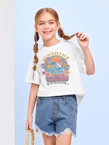 Image of Girls Graphic Shirts Oversized Sunshine T Shirt Short Sleeve Tee Tops Cute Trendy Girls Clothes for 5-14 Years