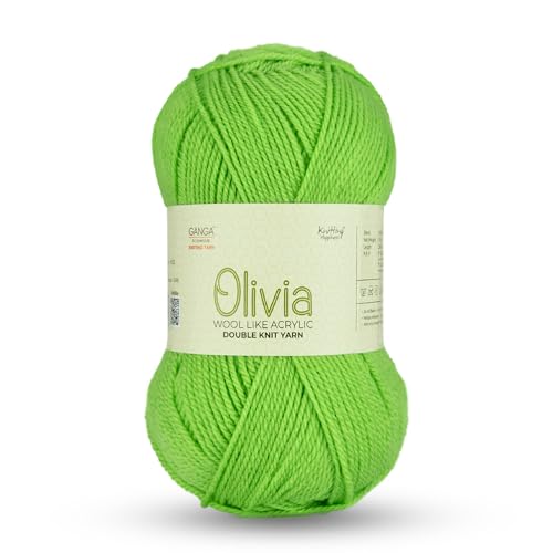 Image of Ganga Acrowools Acrylic Olivia, Double Knit Yarn. Hand Knitting and Crochet Yarn. Oekotex Class 1 Certified. Pack of 2 Balls - 100Gms Each.Shade No -OLV062 Kiwi Green