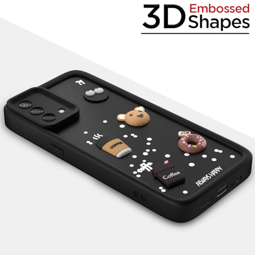 Image of Pikkme Back Cover for Oppo F19 / F19s | Cute Fun Cartoon 3D Bear Silicone Full Body Protection Bumper Case (Black)