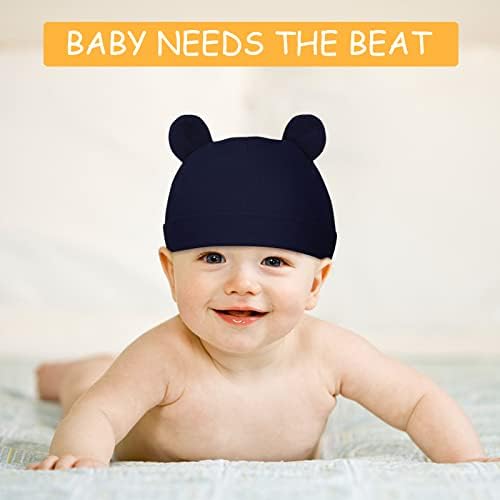 6 Pack Hat for Newborn Newborn Bear Ears Hats, Boy and Girl Hats Beanies Cotton Solid Hats for 0-6months Baby Autumn Winter Baby Gifts Autumn Winter Black White Gray Stripes Royal Blue Dark Grey