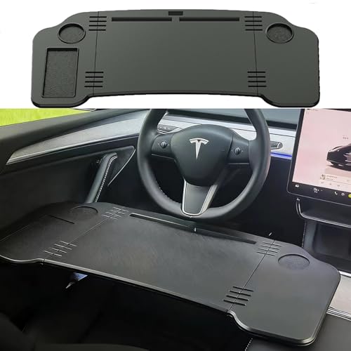 Ronsoile Foldable Car Desk for Tesla Model Y Model 3 Car Food Tray | Car Desk for Laptop | Car Tray Tesla Table | Steering Wheel Tray Table | Multipurpose Travel Car Accessories