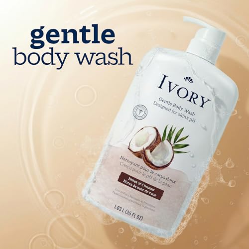 Image of Ivory Body Wash, Designed for the Whole Family, Gentle Formula, Free of Dyes Heavy Perfumes Parabens Phthalates & Silicones, Coconut Scent, 35 oz