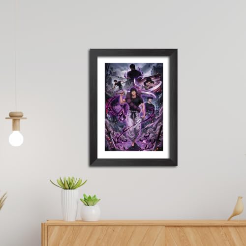 Image of TenorArts Toji Fushiguro Poster Jujutsu Kaisen Anime Laminated Photo Frame Painting with Matt Finish Black Textures (12inches x 9inches)