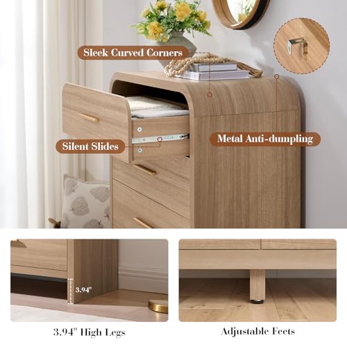 Image of Curved Drawer Dresser for Bedroom with 5 Drawers, 31'' Wide Chest of Drawer