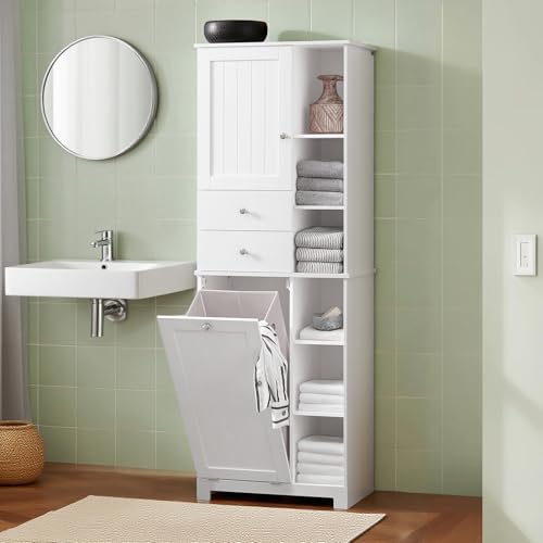 Hestiamo Laundry Room Storage Cabinet with Tilt-Out Hamper and Removable