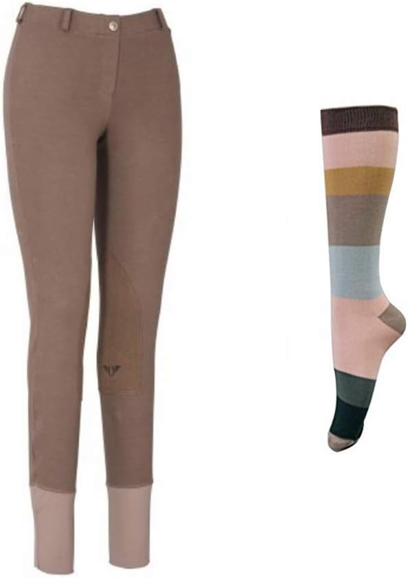 TuffRider Women Starter Lowrise Pull On Breeches with Free Assorted Striped Socks