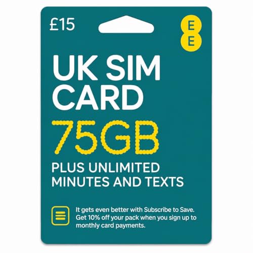 UK SIM Card for Tourists – 75GB High-Speed Data | High Coverage EE Network | 30 Days Validity | UK...