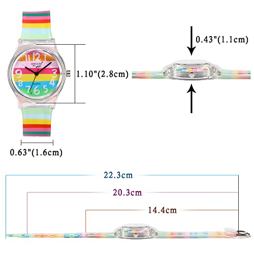 JewelryWe Kid Watches for Ages 6-16 Children Little Girls Quartz Watch Cute Colorful Rainbow First Time Teacher Easy Read Wrist Watches