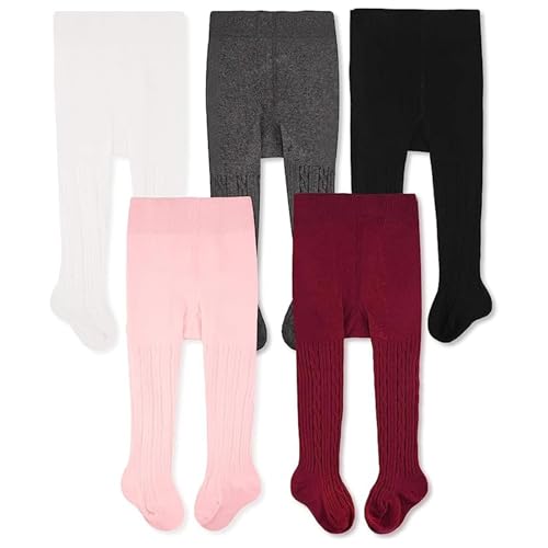 CozyWay Baby & Toddler Tights - Baby Girl and Boy Leggins Cable Knit Comfy Cotton Infant Multicolor - 5 Pack