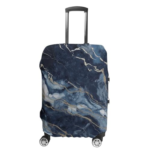 Marble Navy Blue Mixed Elastic Luggage Cover Suitcase Protector for 19-32 Inch Suitcases | Universal Stretchable Travel Bag Cover | Anti-Scratch, Washable with Zipper Closure L