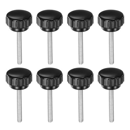 Image of sourcing map 8pcs Knurled Clamping Knobs M5 x 40mm Metric Zinc Plated Carbon Steel Male Thread Thumb Screw on Type 25mm Plastic Round Head Threaded Hand Bolt Stud Knobs Black