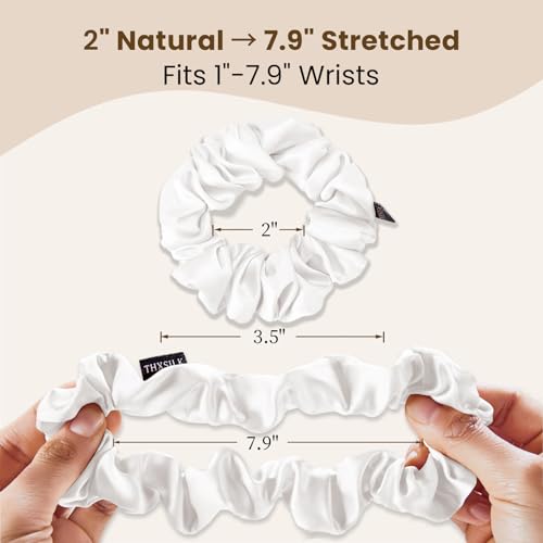 Image of THXSILK 100% Mulberry Silk Chunky Scrunchies 3-Pack, 25 Momme Mulberry Silk Hair Ties for Women, Thick Voluminous No Damage Hair Ties, Ponytail Holders for All Hair Types, Pearl White