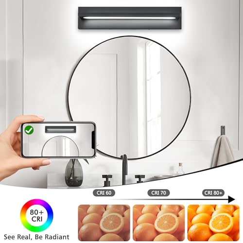 Image of LED Bathroom Lighting Fixture Over Mirror Matte Black,20W Dimmable Modern LED Vanity Light,6000K Cool White Over Mirror Vanity Light for Bathroom,IP44 Waterproof(20.5 Inch)