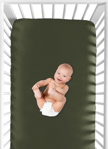 Image of Sweet Jojo Designs Fitted Baby Crib Sheets (Solid Dark Green) for Boys, Infant Nursery, Toddler Room - Standard Size (Hunter, Forest, Olive for The Rustic, Country, Woodland Camo Deer Collection)