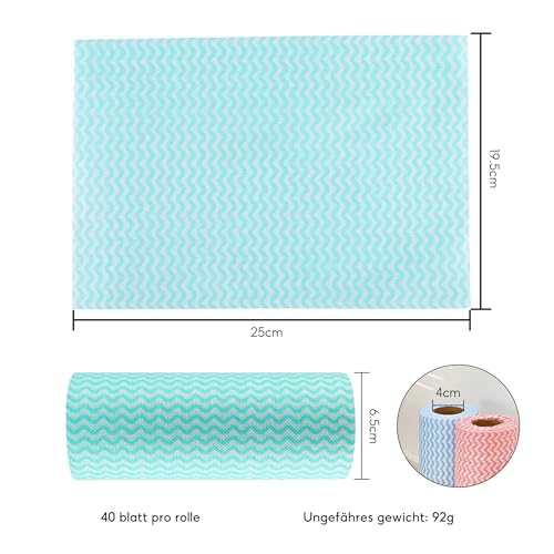 SXCCNW Wischtücher auf Rolle, 4 Rollen Einweg Reinigungstücher, Putztücher auf Rolle Lappen Einweg Putztücher Vliesstoffe Küchentücher Putztuch für Wohnküche Esstisch 50 Stück pro Rolle 4 Farben