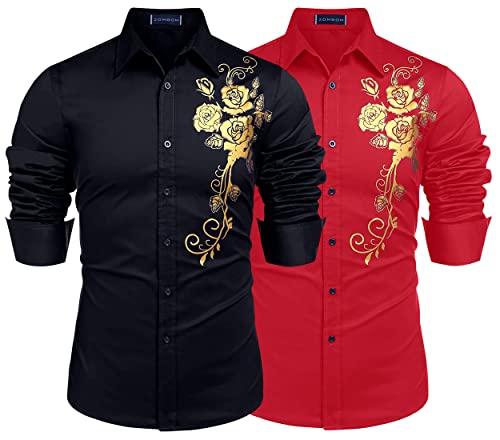 Image of Zombom Men's Regular Fit Cotton Blend Printed Full Sleeve Casual Shirts