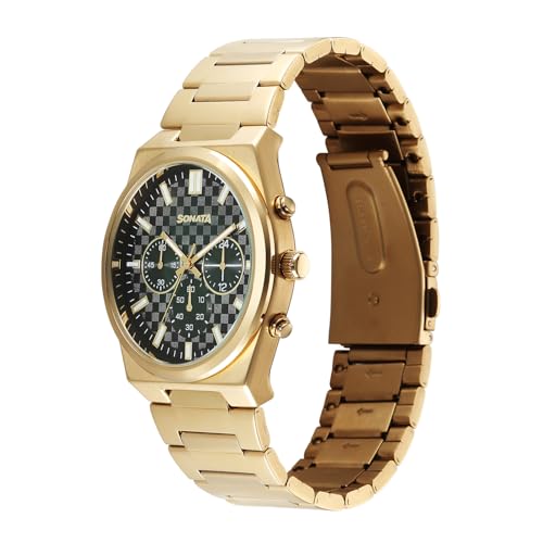Image of Sonata Festive 2.0 Quartz Green Round Dial Men's Watch | Stainless Steel Strap Material | Watches for Men Analog - 77201YM01