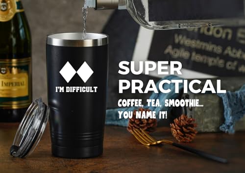 Image of Onebttl Skiing Gifts for Men, 20oz Insulated Stainless Steel Tumbler, Perfect Ski Lovers Idea for Men /Male in Christmas, Birthday, Appreciation - I'M DIFFICULT