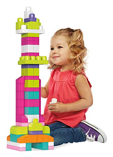 Mega Bloks Juego de construcciones 80 Piezas con Bolsa ecológica Rosa, Juguete bebé +1 año (Mattel DCH62)