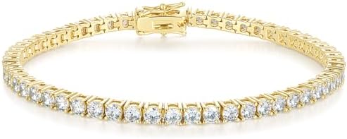 GEMSME 18K Gold Plated 3.0 Cubic Zirconia Classic Tennis Bracelet for Women and Men