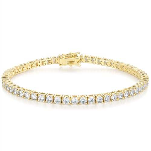 Gemsme 3mm Tennis Bracelet for Women Men, 18K Gold Plated Cubic Zirconia Tennis Bracelet, Classic CZ Bracelet Jewelry for Daily Wear Party Wedding, 7.5 Inch