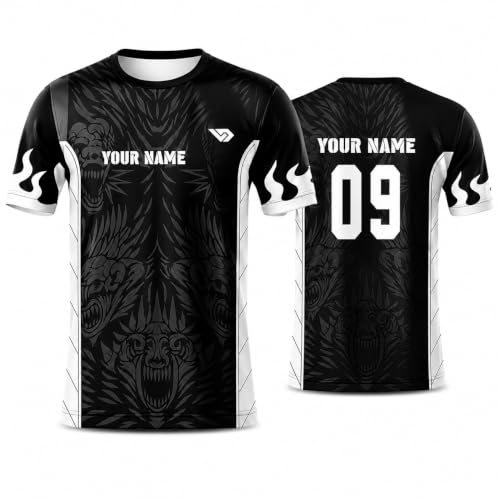Image of Custom Black Sports Jersey for Men Women Kids - Personalized Team Sports T Shirt with Name & Number - Black White Graphic Jersey for Boys Girls