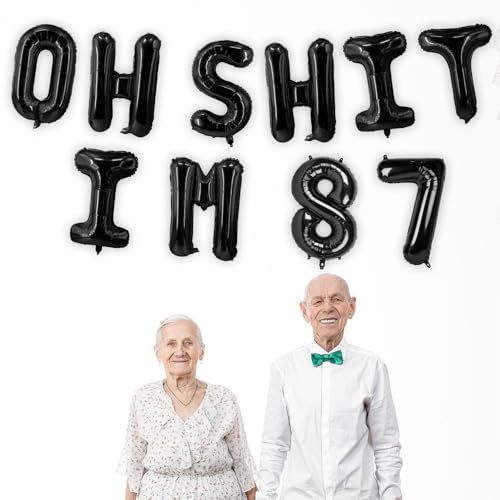 Image of Oh I'm 87! Latex Balloons 16 Inch Black Hallo Eighty Seven Cheers to 87 Years Old Theme Decor for Man Woman Happy 87th Birthday Party Photo Studio Prop Flag Decorations Favors Supplies