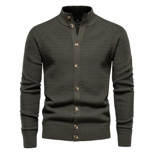 Mens Cotton Knitted Button Mock Neck Long Sleeved Sweater Cardigan Winter Fashion Slim Fit Tops2
