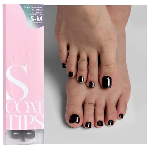 BTArtboxnails SCOATTIPS Toe Nail Tips - Black Short Press On Toenails for Women, 160 Pcs 16 Sizes Soft Gel Toe Nail Press Ons, Soak Off Acrylic Fake Toe Nail Extensions (Included Toenail Tips ONLY)