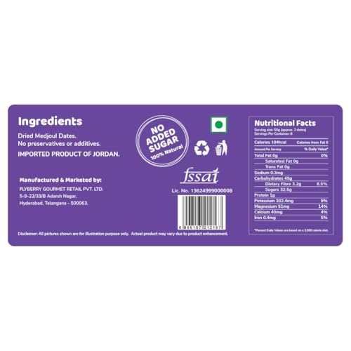 Image of Flyberry Gourmet Jumbo Medjoul (Medjool) Dates | Rich Source of Potassium & Iron | No Added Sugar or Preservatives | Low GI Energy Snack | Khajoor | Khajur | 800 g