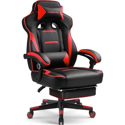 GTPLAYER Gaming Chair with Footrest, Big and Tall Game Chair 350lb Racing Style Computer Chair, Ergonomic Executive Office Chair High Back with Lumbar Support and Recliner, Red
