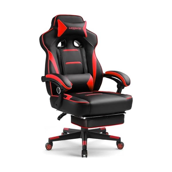 GTPLAYER Gaming Chair with Footrest, Big and Tall Game Chair 350lb Racing Style Computer Chair, Ergonomic Executive Office Chair High Back with Lumbar Support and Recliner, Red
